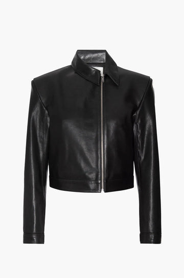 Off Center Moto Jacket – Cropped Lambskin with Buckle Detail