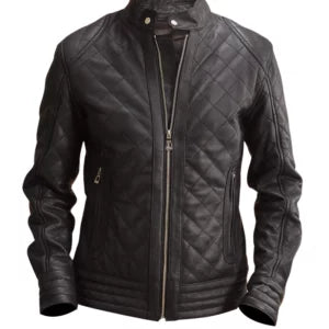 Men’s Black Quilted Leather Jacket — 100% Real Leather with Notch Collar