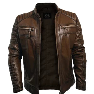 Men’s Mars Brown Leather Jacket — Real Leather Outerwear with Straight Collar