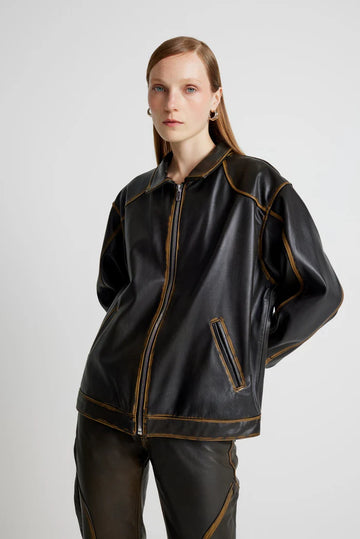 Leather Tall Boy Jacket – Olive Oversized Unisex Italian Leather