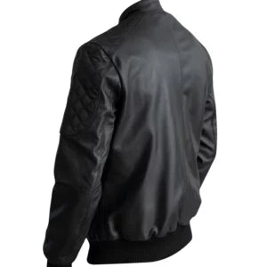 Men’s Casual Black Leather Bomber Jacket — 100% Real Leather with Straight Collar
