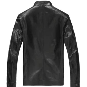 Men’s Fashion Leather Motorcycle Jacket — Real Leather with Straight Collar