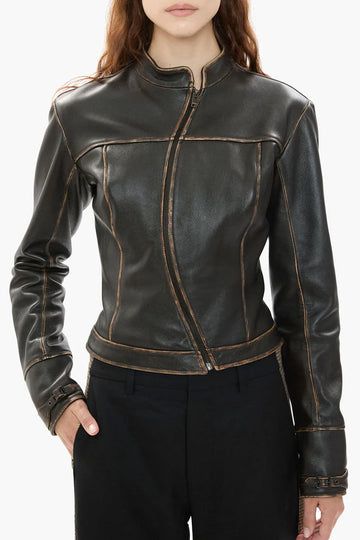 Ventura Lambskin Moto Jacket – Curved Zipper & Buckle Detail