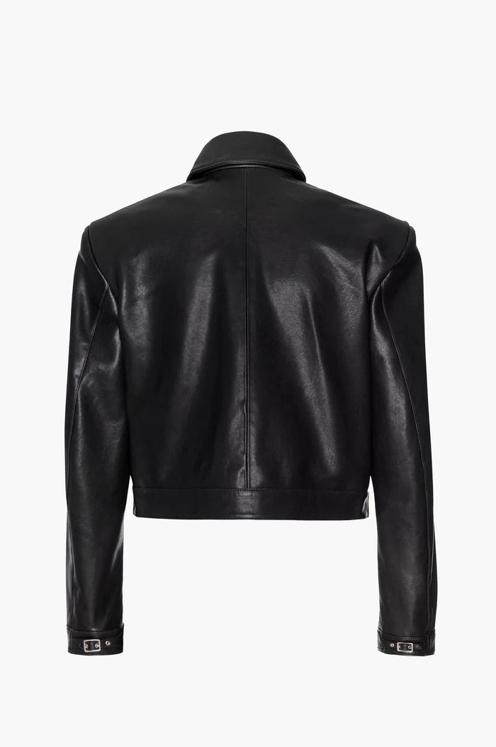 Off Center Moto Jacket – Cropped Lambskin with Buckle Detail