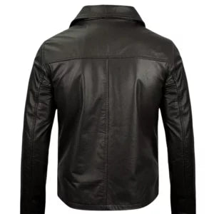 Men’s Turn Down Slimfit Black Leather Jacket — 100% Real Leather with Shirt Collar