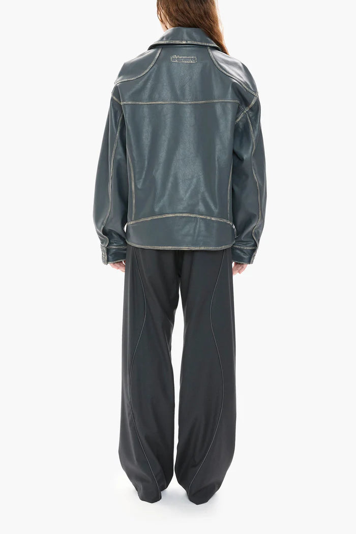 Leather Tall Boy Jacket – Oversized Unisex Steel Blue
