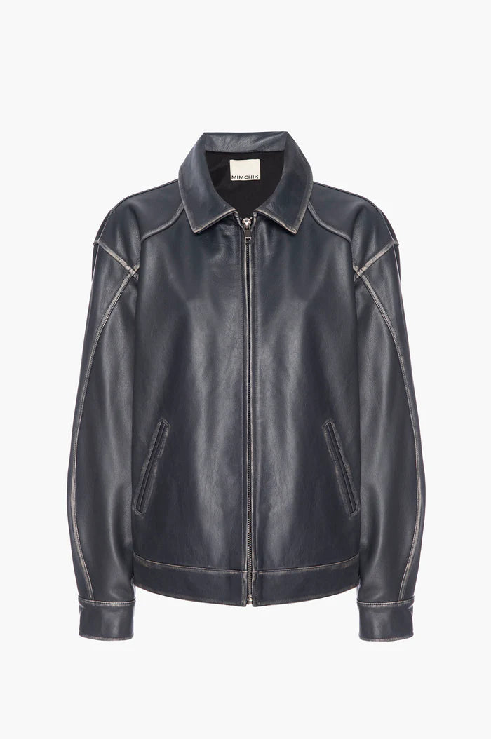 Leather Tall Boy Jacket – Oversized Unisex Fit in Steel Blue