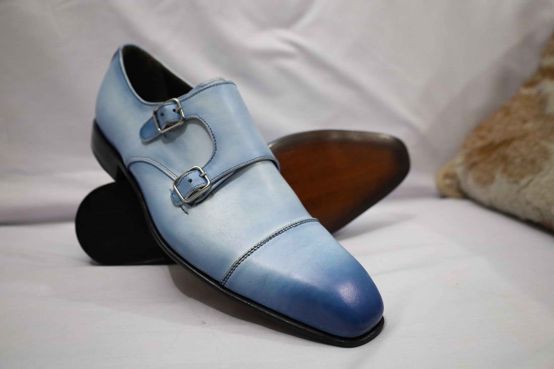 Men’s Blue Double Monk Strap Dress Shoes