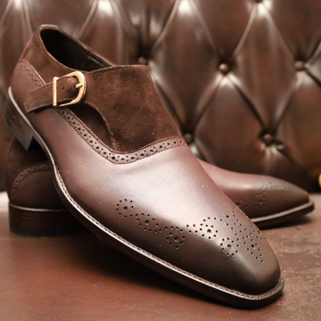 Men's Brown Leather Monk Strap Shoes