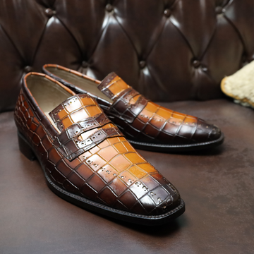 Men's Crocodile-Embossed Leather Monk Strap Loafers