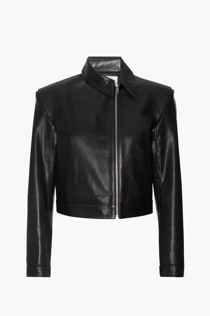 Off Center Moto Jacket – Cropped Lambskin with Buckle Detail