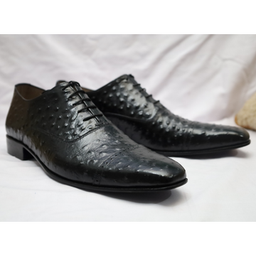 Men's Black Ostrich Leather Oxford Shoes