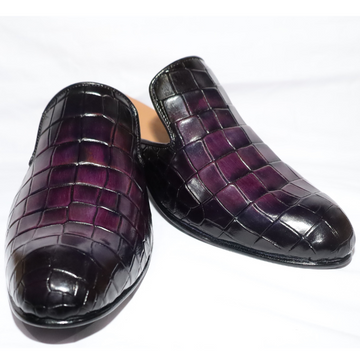 Men's Purple Crocodile-Embossed Leather Slip-On Loafers