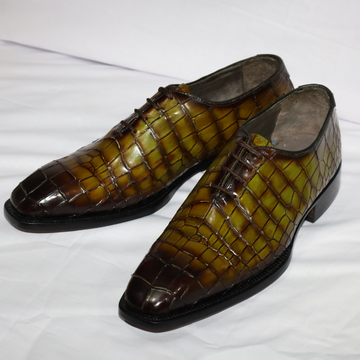 Exotic Green Patina Croc-Embossed Oxford Shoes