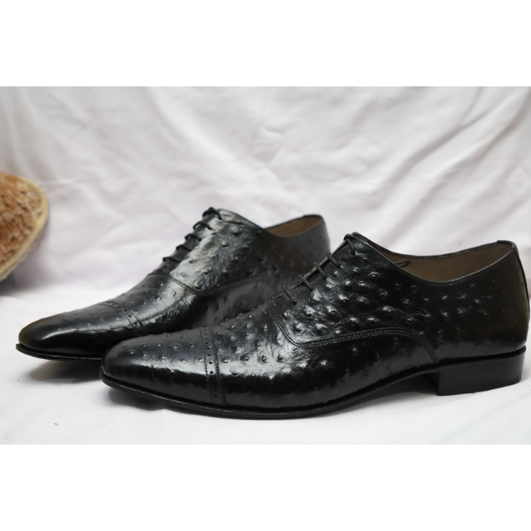 Men's Black Ostrich Leather Oxford Shoes