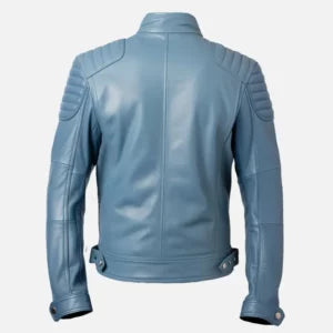 Men’s Blue Cafe Racer Jacket — Genuine Lambskin Leather