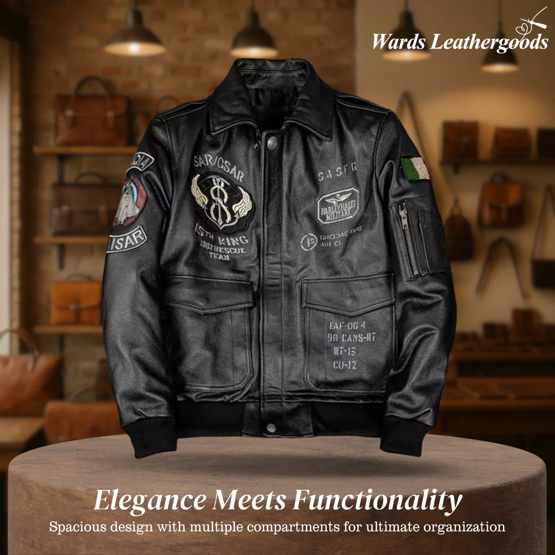 Greg | Men’s Patched Embroidered Leather Jacket – Vintage Statement Style