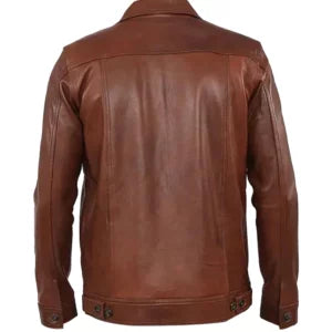 Men’s Brown Shiny Collar-Style Leather Jacket — Genuine Sheepskin Finish