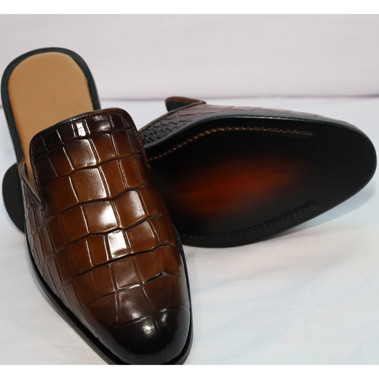 Men's Croc-Embossed Leather Mule Loafers