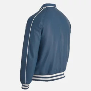 Men’s Blue Leather Varsity Jacket — Genuine Lambskin with Shirt Collar