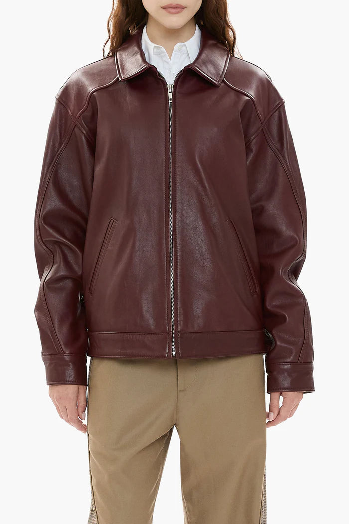 Leather Tall Boy Jacket – Oversized Unisex Fit in Steel Blue