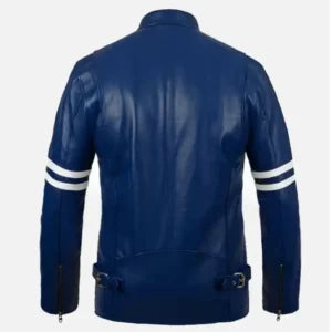 Men’s Rich Blue Leather Jacket — Genuine Lambskin with Snap Tab Collar