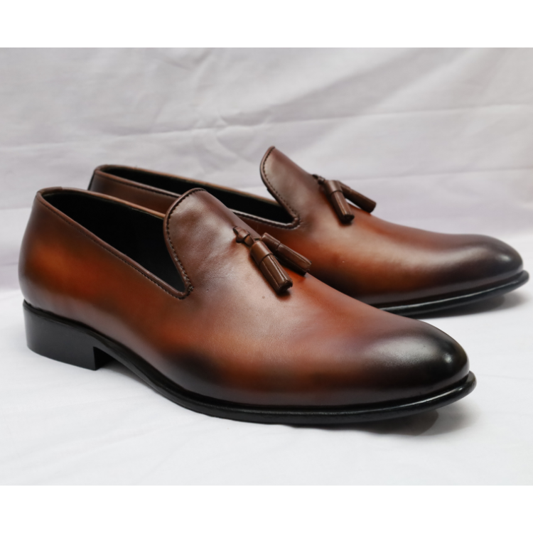 Hand-Painted Brown Leather Tassel Loafers