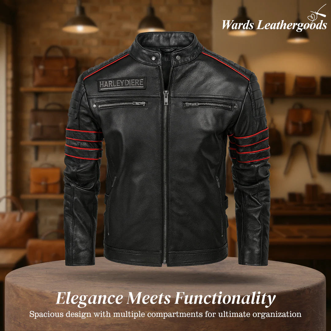 Darwin | Graphic Embroidered Leather Motorcycle Jacket – Bold Statement Piece
