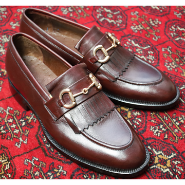 Men's Brown Leather Loafers with Gold Horsebit