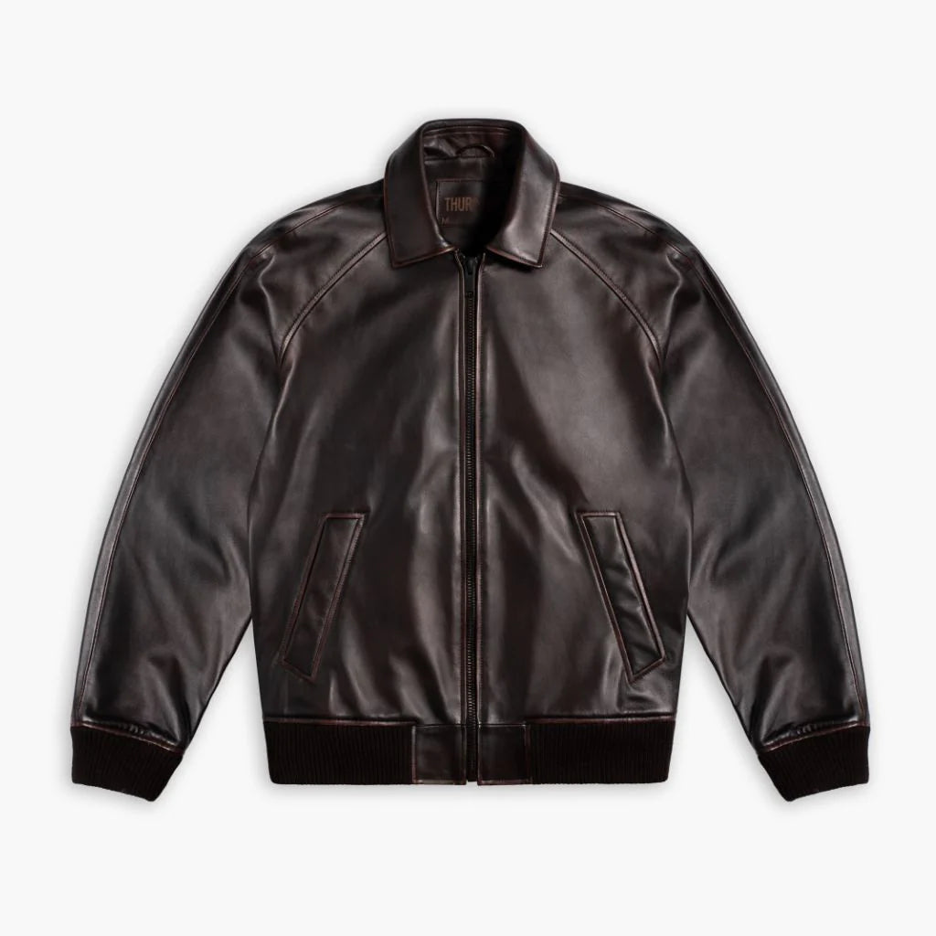 Men’s Black Coffee Full-Grain Leather Major League Jacket – Handcrafted & Durable