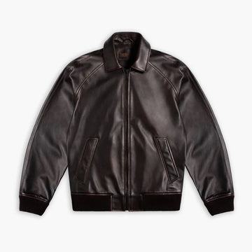 Men’s Black Coffee Full-Grain Leather Major League Jacket – Handcrafted & Durable
