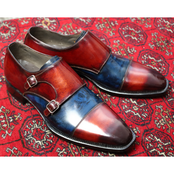 Men's Hand-Painted Leather Double Monk Strap Shoes