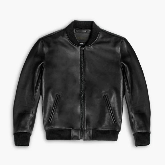 Men’s Black Full-Grain Leather Bomber Jacket – Classic & Handcrafted