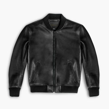 Men’s Black Full-Grain Leather Bomber Jacket – Classic & Handcrafted