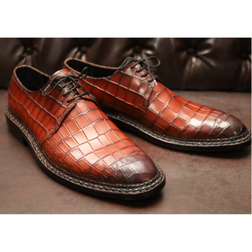 Men's Crocodile-Embossed Leather Lace-Up Shoes