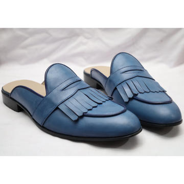 Men's Blue Leather Slip-On Loafers