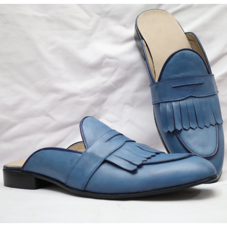 Men's Blue Leather Slip-On Loafers