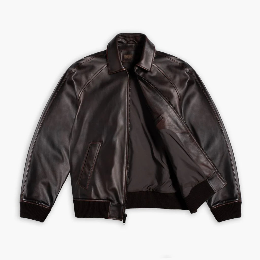 Men’s Black Coffee Full-Grain Leather Major League Jacket – Handcrafted & Durable