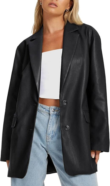 Women’s Oversized Faux Leather Y2K Biker Jacket – Plus Size Fall Moto Coat