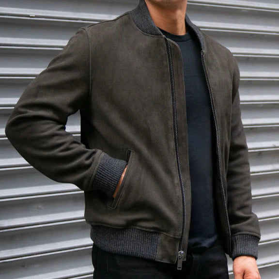Men’s Black Full-Grain Leather Bomber Jacket – Classic & Handcrafted