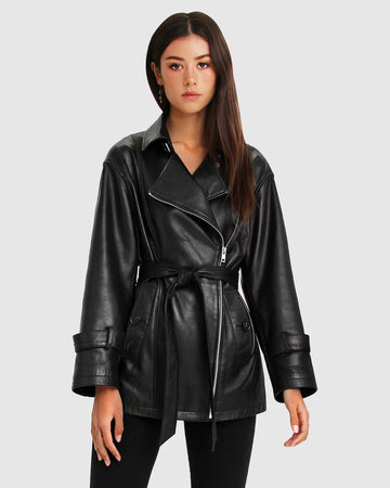 Belted Black Leather Jacket