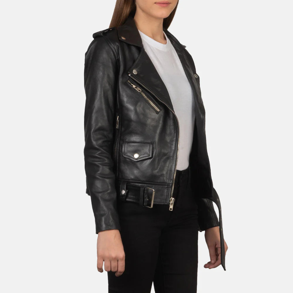 Bliss Black Leather Bomber Jacket