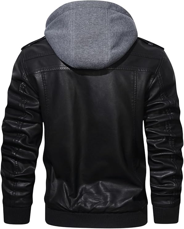 Men’s Casual Stand Collar PU Faux Leather Motorcycle Bomber Jacket