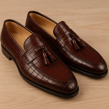 Men’s Burgundy Croc-Embossed Tassel Loafers