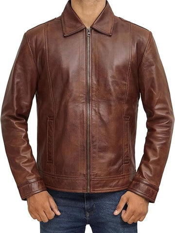 Red Leather Jacket Mens - Distressed Biker Jacket Costumes