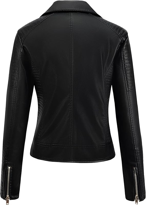Women's Faux Leather Jacket Black Motorcycle Moto Biker Short Coat