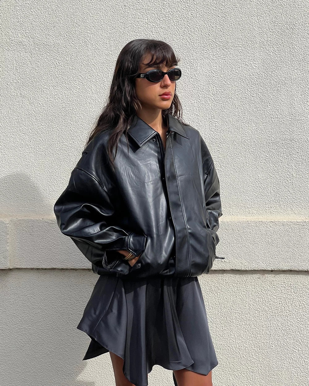 Kenny Women’s Faux Leather Bomber Jacket
