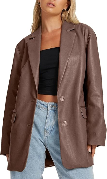 Women’s Oversized Faux Leather Y2K Biker Jacket – Plus Size Fall Moto Coat
