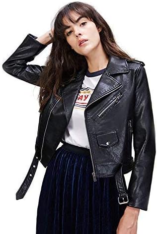 Women's Faux Leather Motorcycle Jacket PU Slim Short Biker Coat