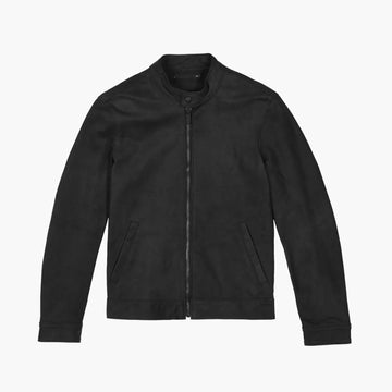 Men’s Black Matte Leather Racer Jacket – Rugged & Handcrafted